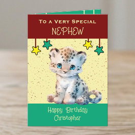 特別な甥っ子のヒョウ柄の子供たちのワインレッドの誕生日 カード