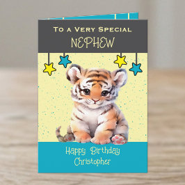 特別な甥っ子の虎の子供たちのグレー誕生日カード カード