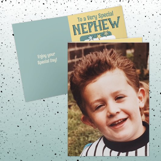 特別な甥の緑の黄色の写真の誕生日 カード