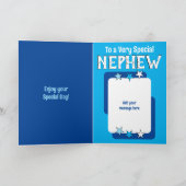 特別な甥の青い白い写真誕生日 カード (内部)