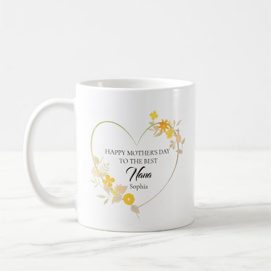 特別な祖母の名前をつけた母の日の花のハート コーヒーマグカップ (左)