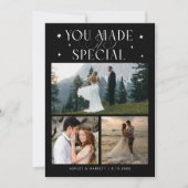 特別な結婚式の写真 ブラック サンキューカード (正面)