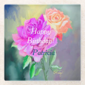 特別な絵を描時の美しい手バラ ガラスコースター (正面)