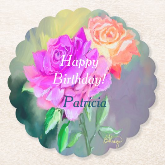 特別な絵を描時の美しい手バラ ペーパーコースター (正面)