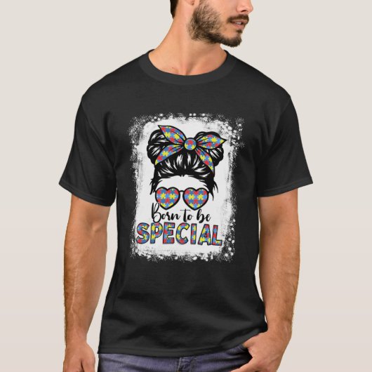 特別な自閉症生まれの意識になるために散らかったBun女の子 Tシャツ (正面)