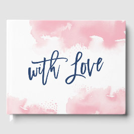 特別な記念品 キュートなピンクの水彩手書きフォント ゲストブック