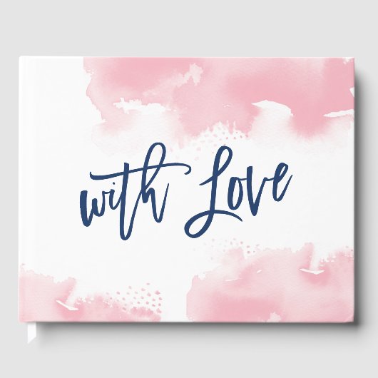 特別な記念品 キュートなピンクの水彩手書きフォント ゲストブック (正面)