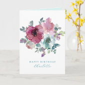 特別な誕生日のターコイズ＆プラムローズの花束 カード (黄色い花)