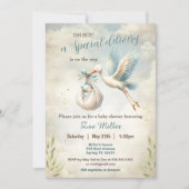 特別な贈り物 青いビンテージのコウテイペンギン ベイビーシャワー 招待状 (正面)