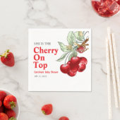 特別な赤いさくらんぼの飾りがついたベビーシャワー スタンダードカクテルナプキン (インサイチュ)