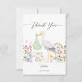特別な配信コウノトリ春の花ベビーシャワー サンキューカード (正面)