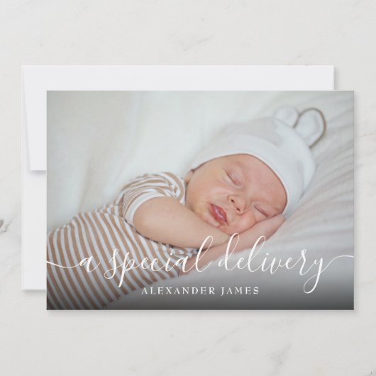 特別な配信スクリプト男の赤ちゃんフォト誕生 案内状 (正面)