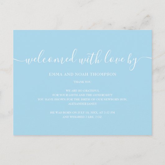 特別な配信男の赤ちゃんフォトスクリプト誕生 案内ポストカード (裏面)