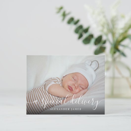 特別な配信男の赤ちゃんフォトスクリプト誕生 案内ポストカード (スタンド正面)