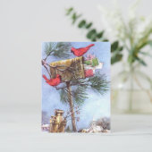 特別な配信、雪の多いメールボックスの深紅色 ポストカード (スタンド正面)