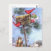 特別な配信、雪の多いメールボックスの深紅色 ポストカード (正面/裏面)