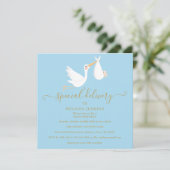 特別な配達をするコウテイペンギンの赤ちゃんシャワー / お披露目パーティー 招待状 (スタンド正面)