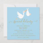 特別な配達をするコウテイペンギンの赤ちゃんシャワー / お披露目パーティー 招待状 (正面)