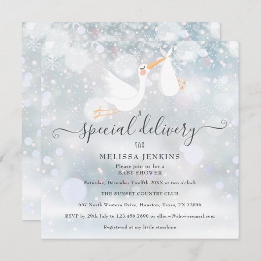 特別な配達をする冬の赤ちゃんのお披露目会 スペシャルストーク 招待状 (正面/裏面)