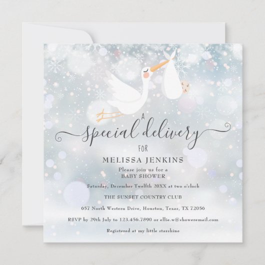 特別な配達をする冬の赤ちゃんのお披露目会 スペシャルストーク 招待状 (正面)