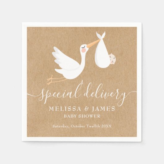 特別な配達コウノトリのカップル赤ちゃんシャワー スタンダードカクテルナプキン (正面)