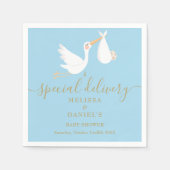 特別な配達コウノトリのカップル赤ちゃんシャワー スタンダードカクテルナプキン (正面)