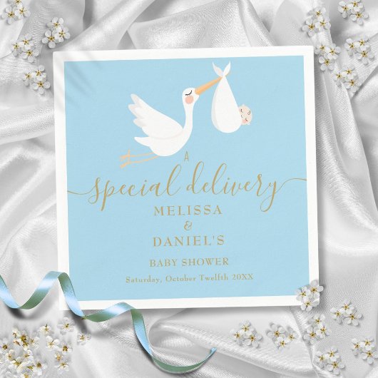 特別な配達コウノトリのカップル赤ちゃんシャワー スタンダードカクテルナプキン