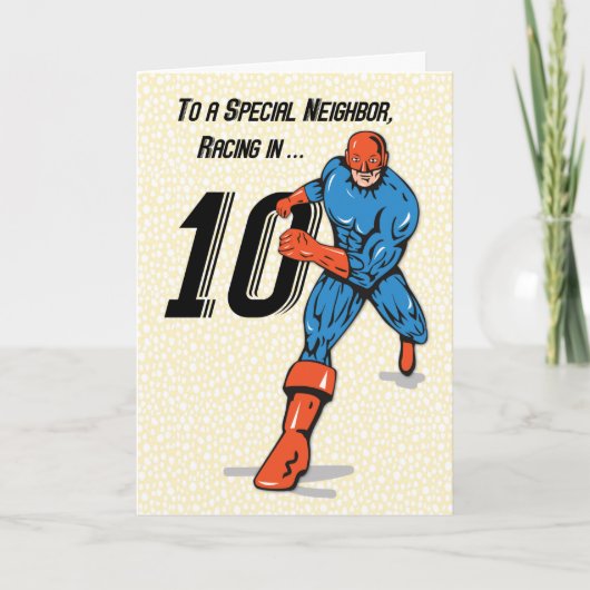 特別な隣人10歳の誕生日のスーパーヒーロー カード (正面)