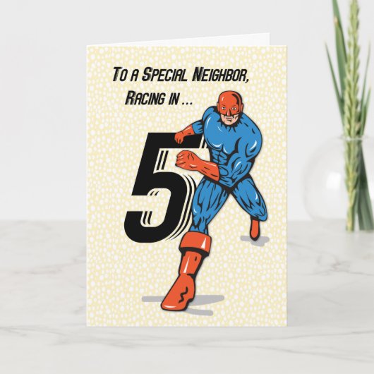 特別な隣人 5歳の誕生日 スーパーヒーロー カード (正面)