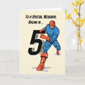 特別な隣人 5歳の誕生日 スーパーヒーロー カード (黄色い花)