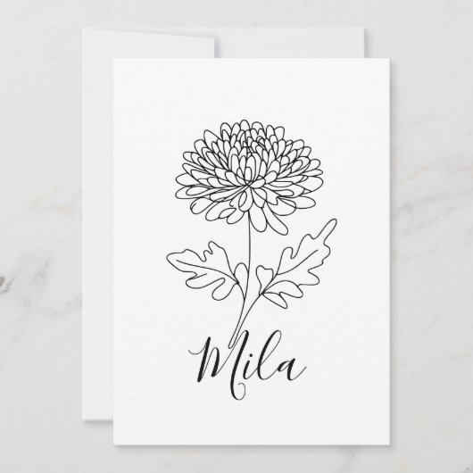 特別な11月の誕生花、菊 招待状 (正面)