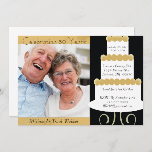 特別な50周年パーティー招待状 写真付き 招待状 (正面/裏面)