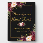 特別な5x7バーガンディブラックゴールドの結婚式ゲストブック フォトプラーク (正面)