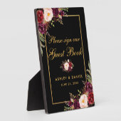 特別な5x7バーガンディブラックゴールドの結婚式ゲストブック フォトプラーク (側面)