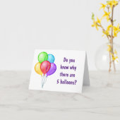 特別な**5歳**のお子様への**5つの風船** カード (黄色い花)