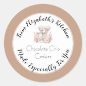 特別にあなたのために ブラウンフラワーミキサー お家で焼いたお菓子ラベル ラウンドシール (正面)