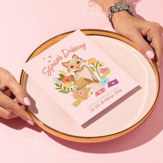 特別デリバリーかわいいキツネ&フローラバレンタインデー シーズンポストカード