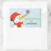 特別デリバリーかわいい雪だるまクリスマスプレゼント 長方形シール (バッグ)