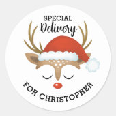 特別デリバリークリスマスキュートなキッズトナカイ ラウンドシール (正面)