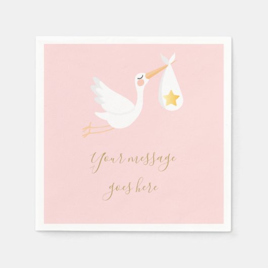 特別デリバリーストーク赤ちゃん女の子ピンクシャワー スタンダードカクテルナプキン (正面)