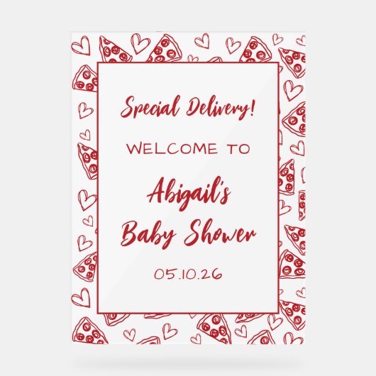 特別デリバリーピザ赤ちゃんシャワー歓迎サイン アクリルサイン (正面)