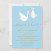 特別デリバリーベビーカップルのシャワー/散水 招待状 (正面)