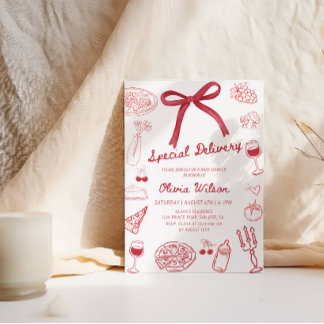 特別デリバリー赤ちゃんシャワー – ピザテーマパーティー 招待状