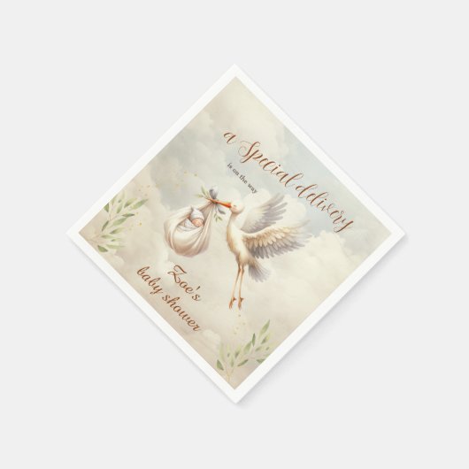 特別デリバリ男女兼用ストーク赤ちゃんシャワー スタンダードカクテルナプキン (角)