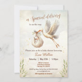 特別デリバリ男女兼用ストーク赤ちゃんシャワー 招待状 (正面)