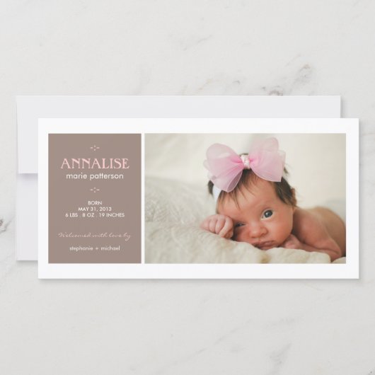 特別モーメント写真ベビーガール誕生のお知らせ 案内状 (正面)