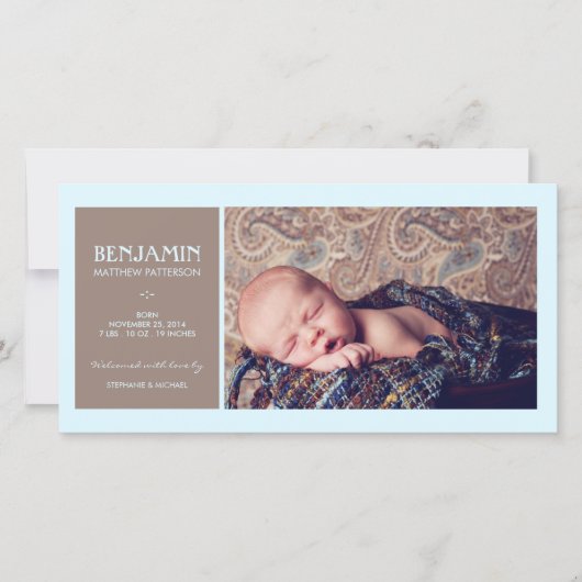 特別モーメント写真男の赤ちゃん誕生発表 案内状 (正面)