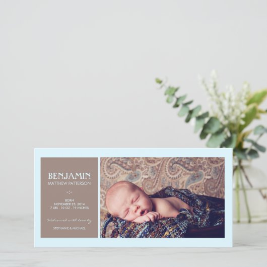 特別モーメント写真男の赤ちゃん誕生発表 案内状 (スタンド正面)