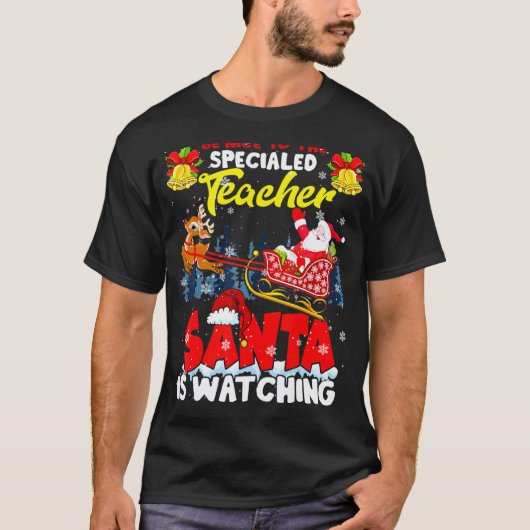 特別支援学級の先生に優しくして Xmas サンタのそり Tシャツ (正面)