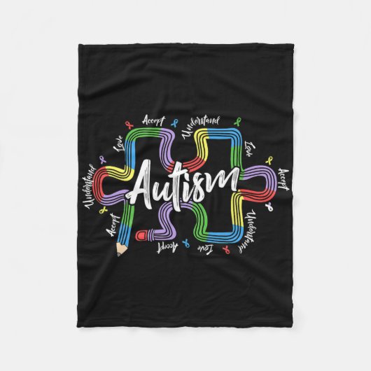 特別教育先生自閉症の理解 フリースブランケット (正面)